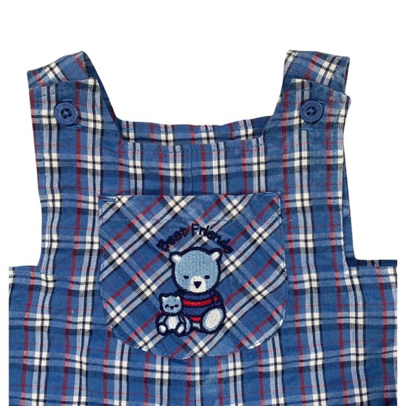 Vintage Plaid Overalls w/ Matching Hat and Teddy Bear Embroidery - Picture 4 of 8